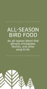 label of all-season bird food from Figaro's Low Waste Growing line